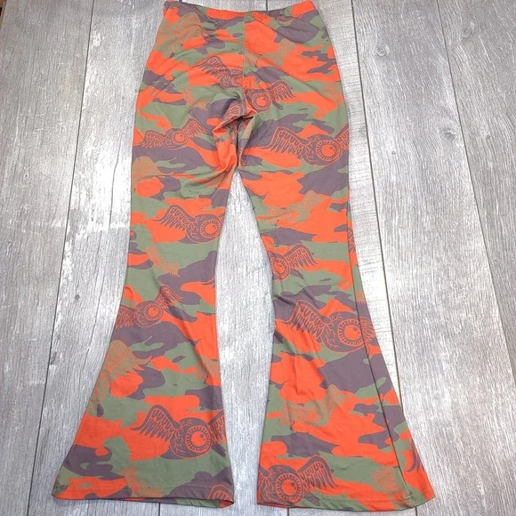 Von Dutch Womens Logo Print Leggings Size Large High Waist Camo Flare Leg - Picture 3 of 7